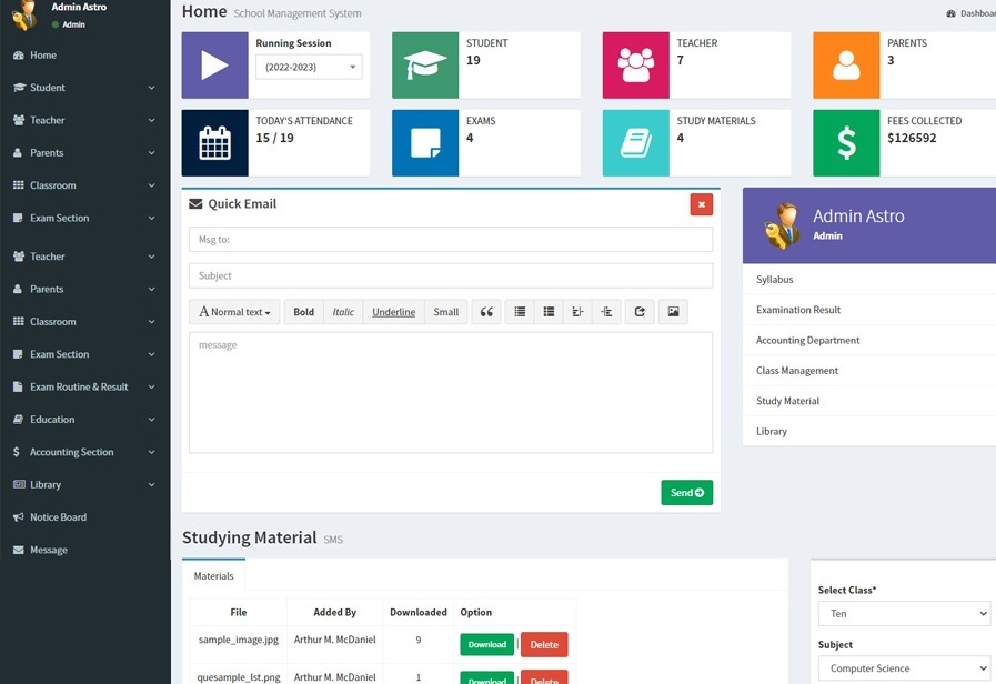 School ERP Dashboard